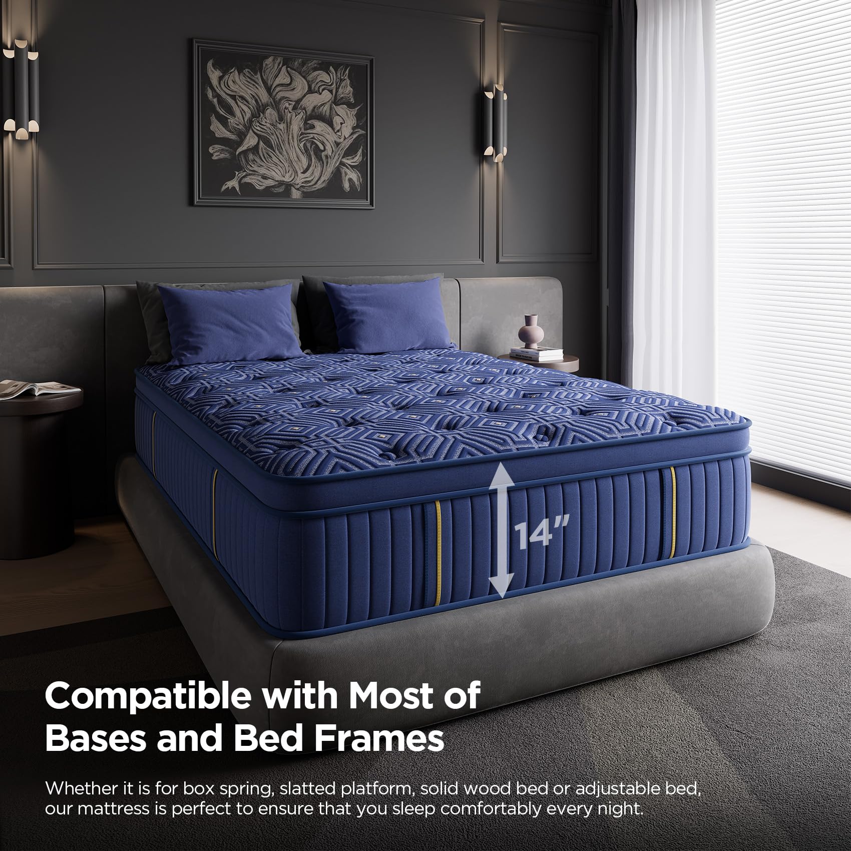 King Size Mattress 14 Inch, King Mattresses in a Box Hybrid Medium Feel Memory Foam and Individual Pocket Springs