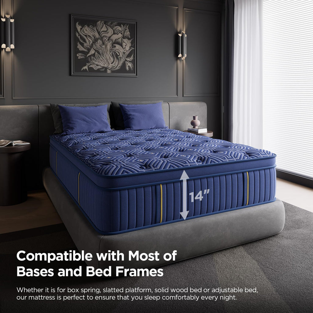 King Size Mattress 14 Inch, King Mattresses in a Box Hybrid Medium Feel Memory Foam and Individual Pocket Springs