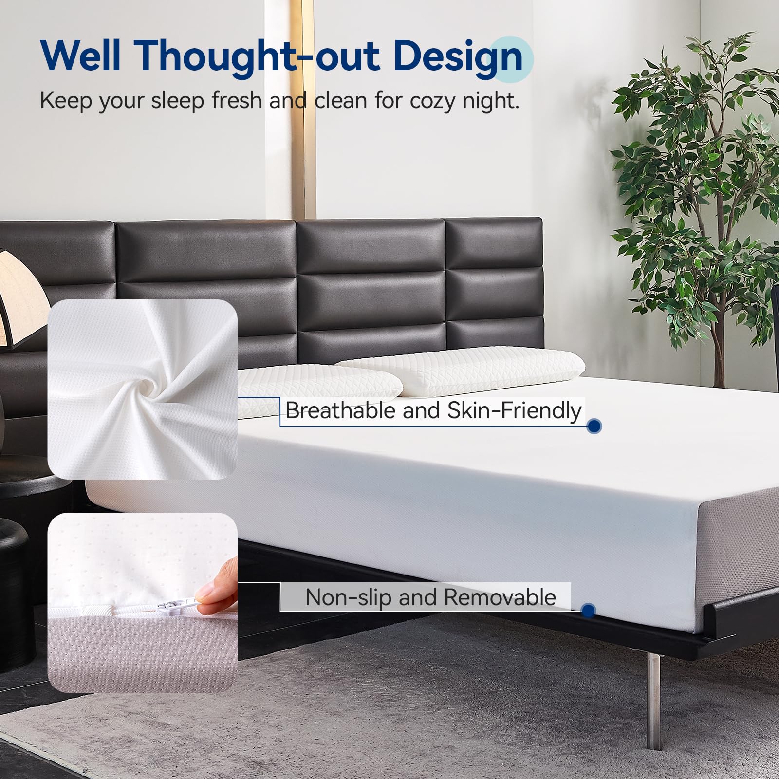 Memory Foam Mattress, Soft Plush Feel, Breathable, 12 Inch, Queen, White/Grey