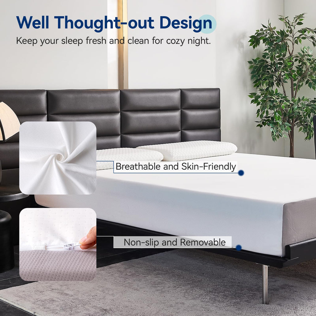 Memory Foam Mattress, Soft Plush Feel, Breathable, 12 Inch, Queen, White/Grey