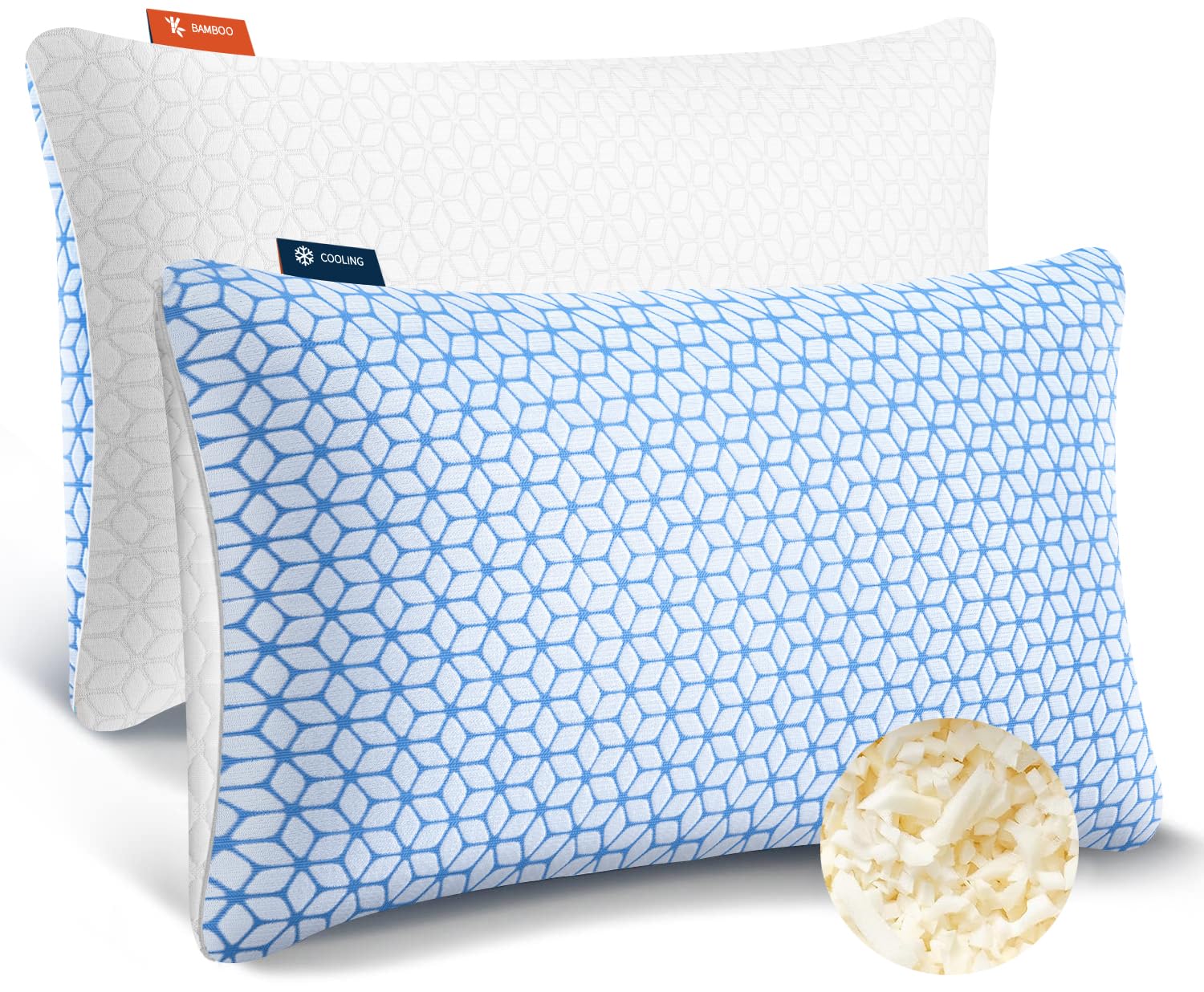 Shredded Memory Foam Pillows King Size Set of 2, Cooling Pillow Firm and Soft Adjustable
