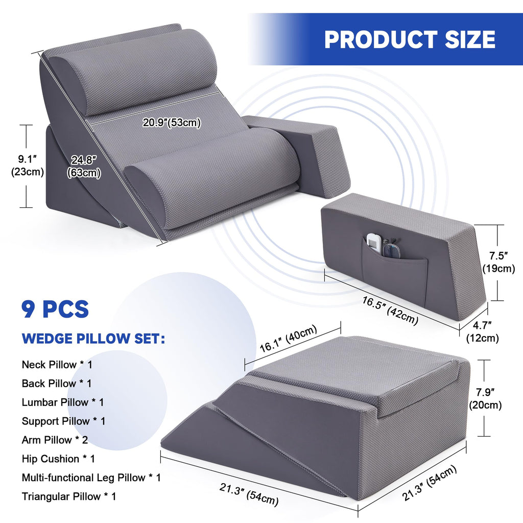 9PCS Wedge Pillow Set for After Surgery Recovery