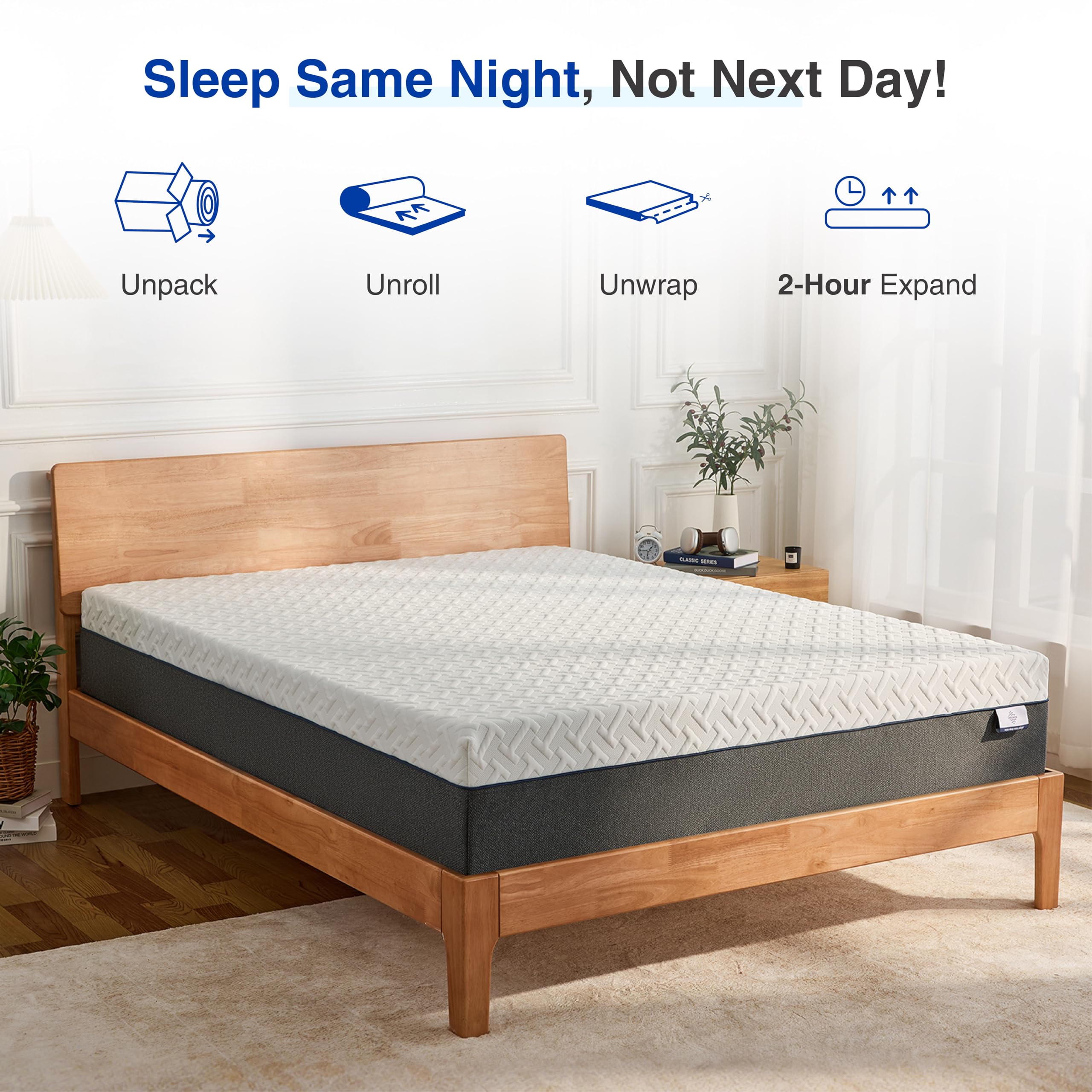 Green Tea Memory Foam Mattress, Full Size Mattress in a Box, Gel Infused Foam for Pressure