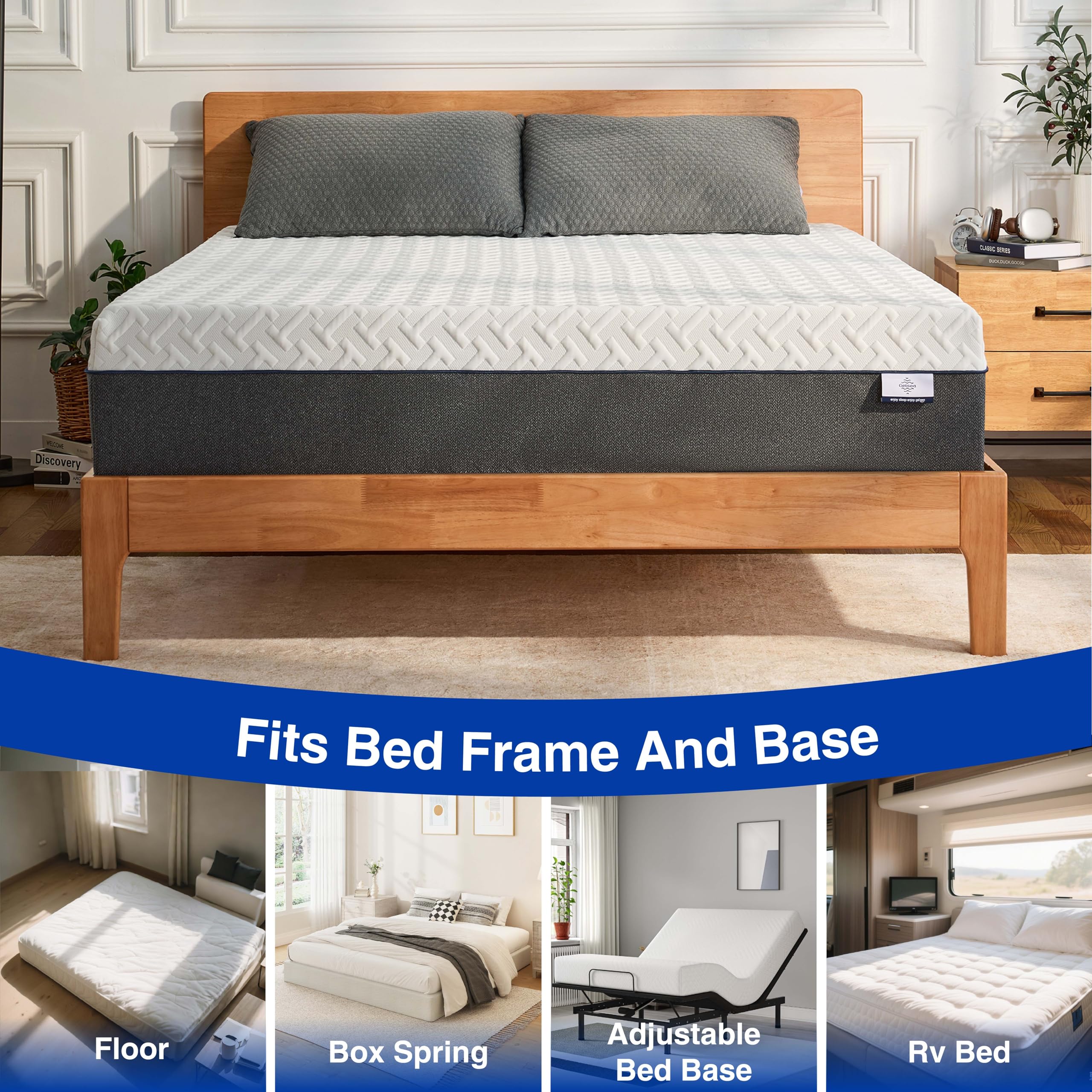 Green Tea Memory Foam Mattress, Full Size Mattress in a Box, Gel Infused Foam for Pressure