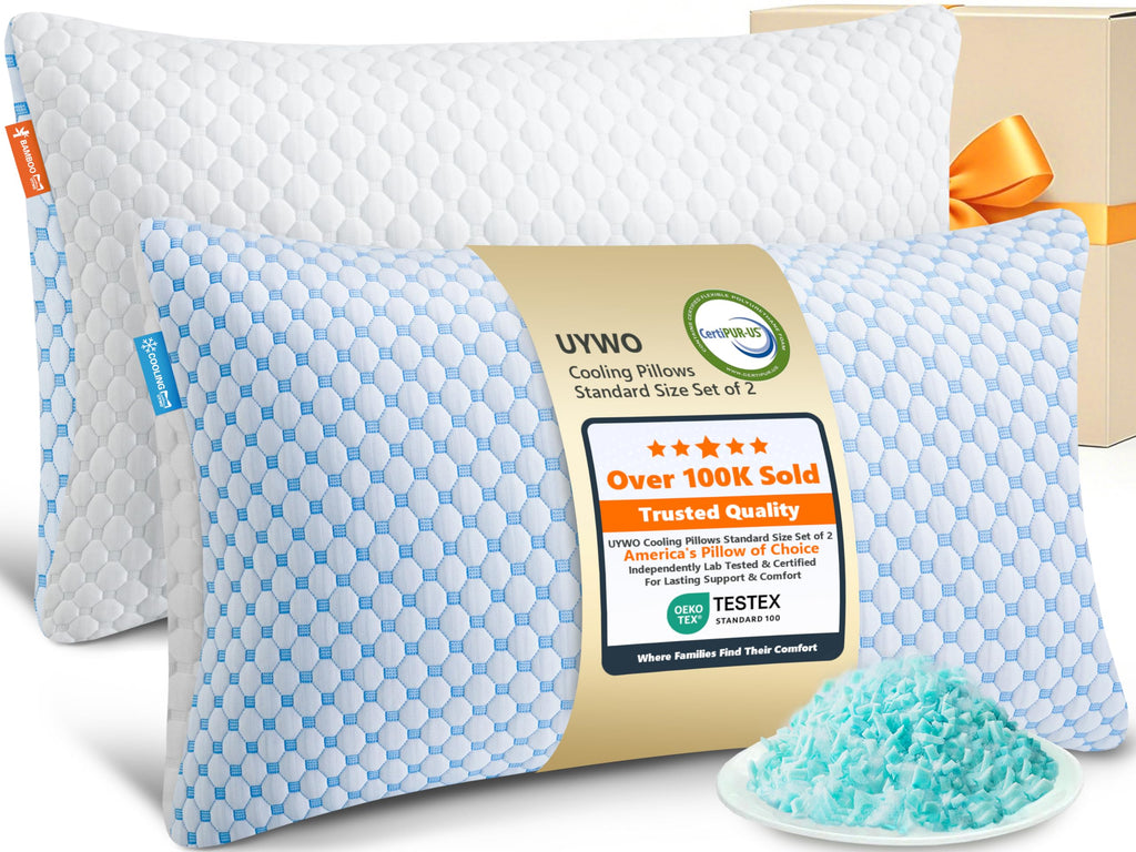 Cooling Pillows Queen Size Set of 2, Memory Foam Pillows with Zipper