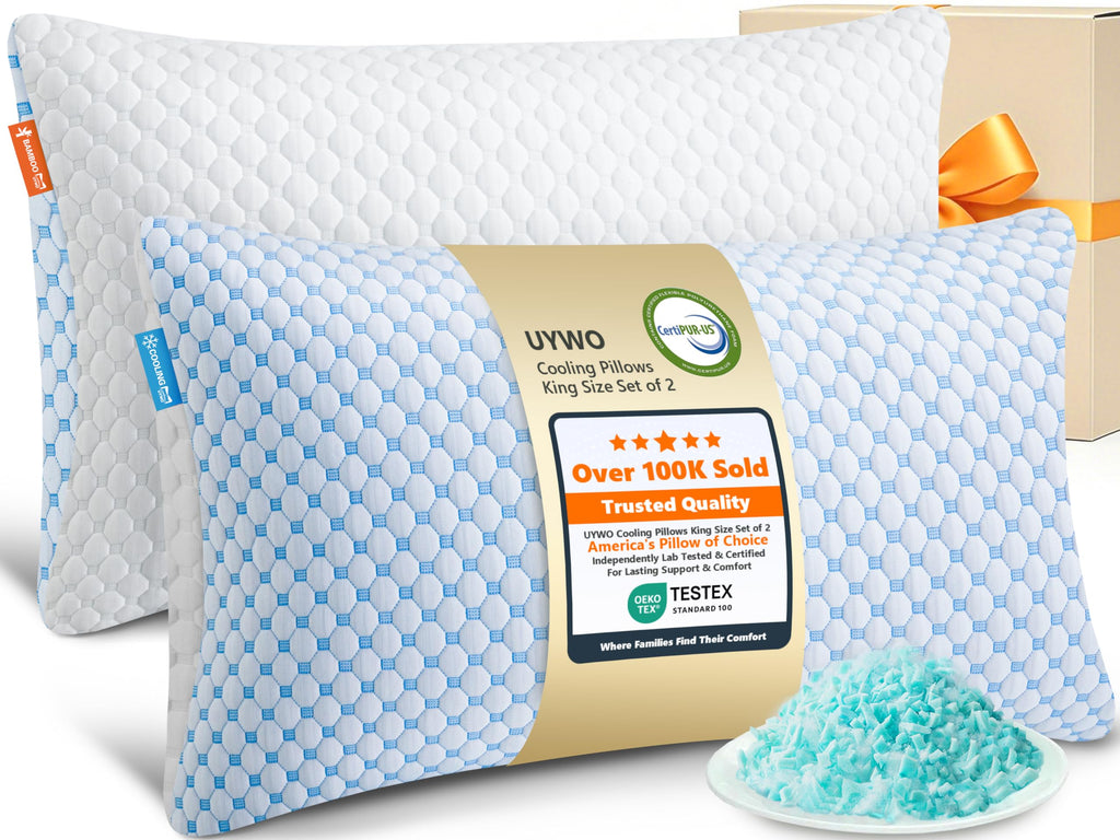 Cooling Pillows Queen Size Set of 2, Memory Foam Pillows with Zipper