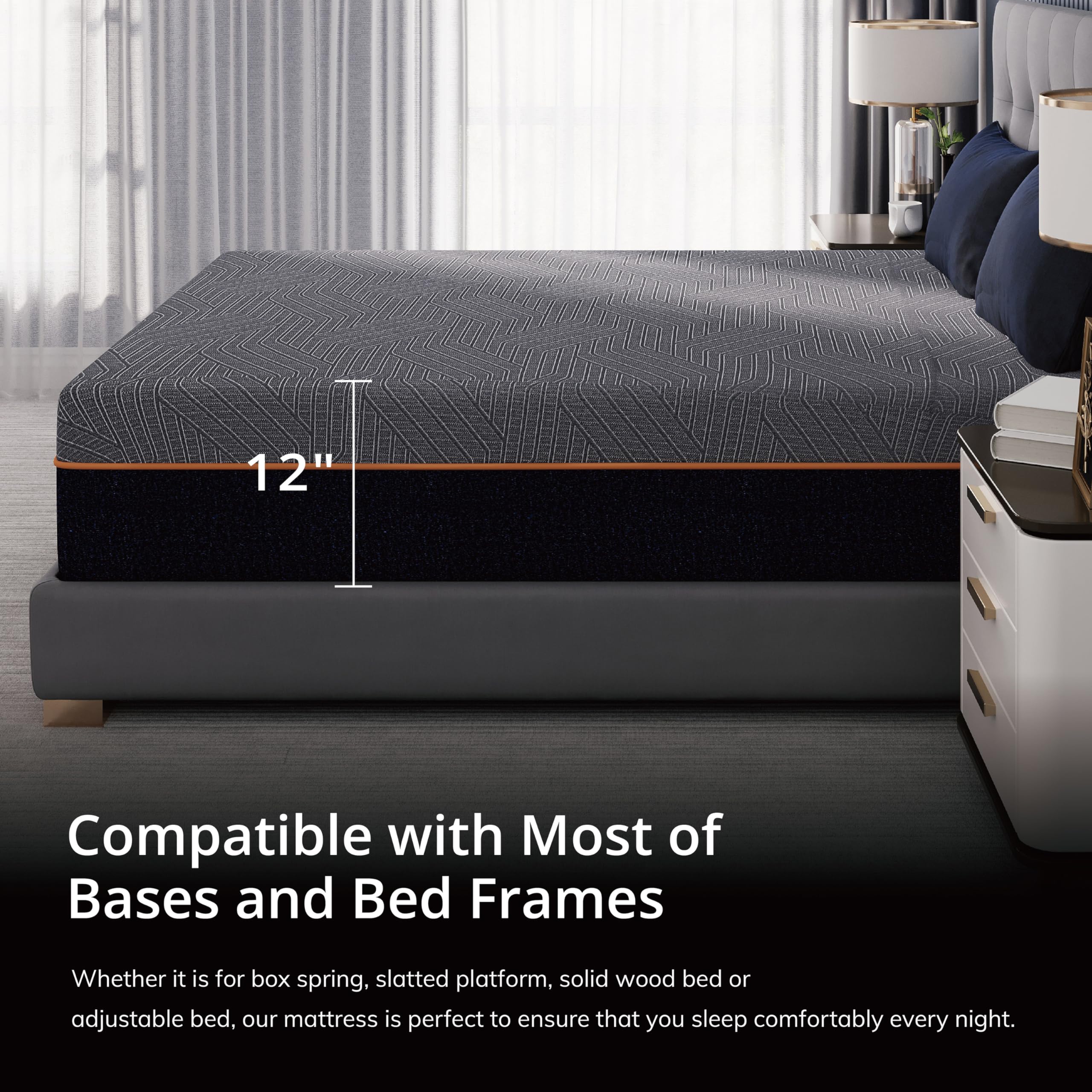 14 Inch Queen Memory Foam Mattress for Back Pain, Cooling Copper Gel Bed in a Box