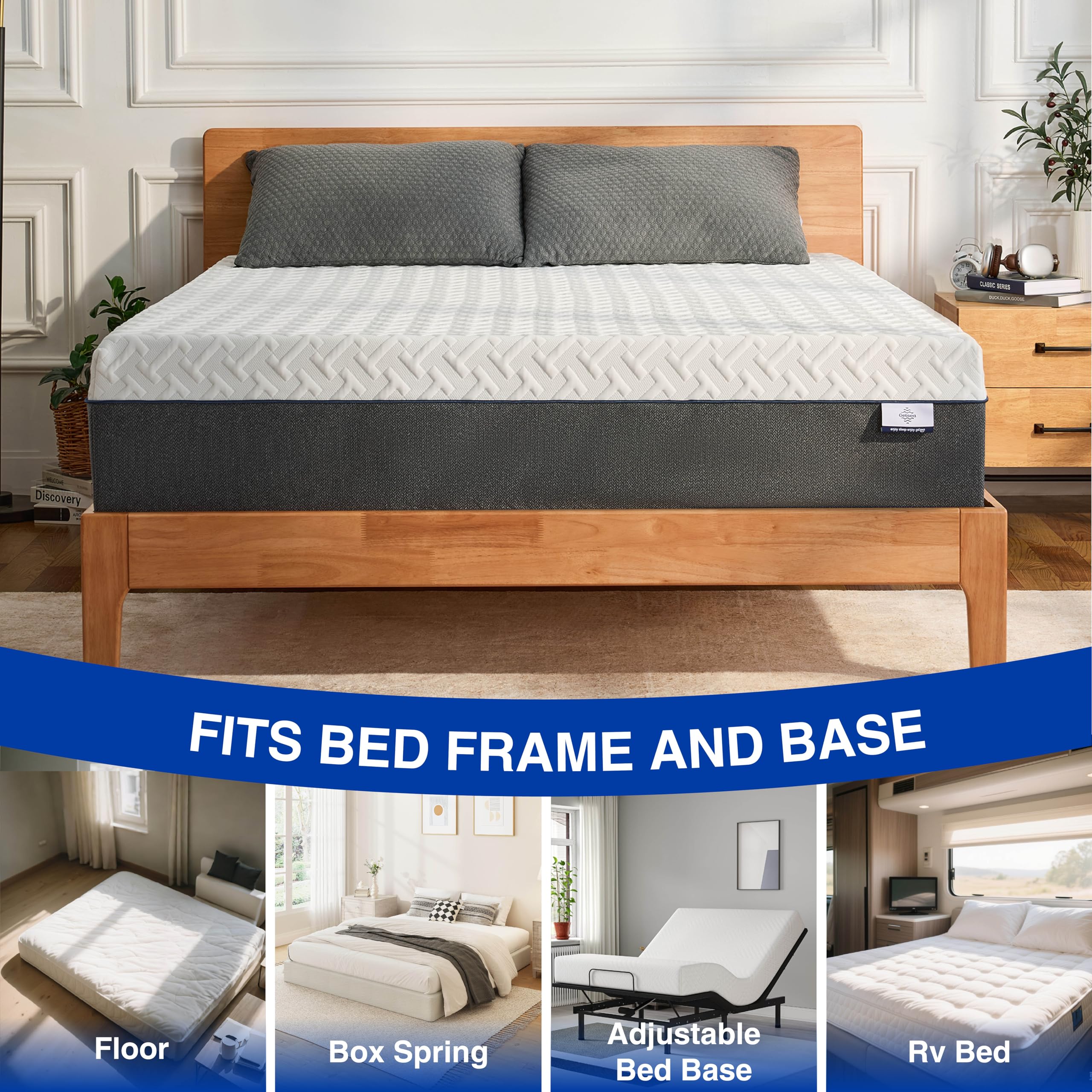 Green Tea Memory Foam Mattress, Full Size Mattress in a Box, Gel Infused Foam for Pressure